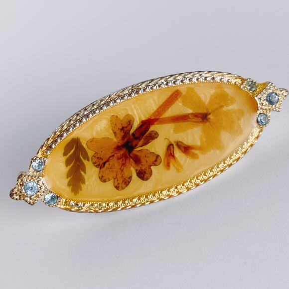 VTG 1950s Brooch Dried Flower Glass Rhinestones Lucite Navette Silver Tone Pin - Picture 11 of 11